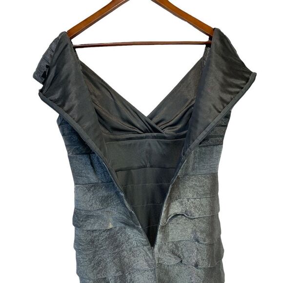 𝅺LE Chateau Metallic Grey Ruffled Formal Dress - Picture 3 of 10